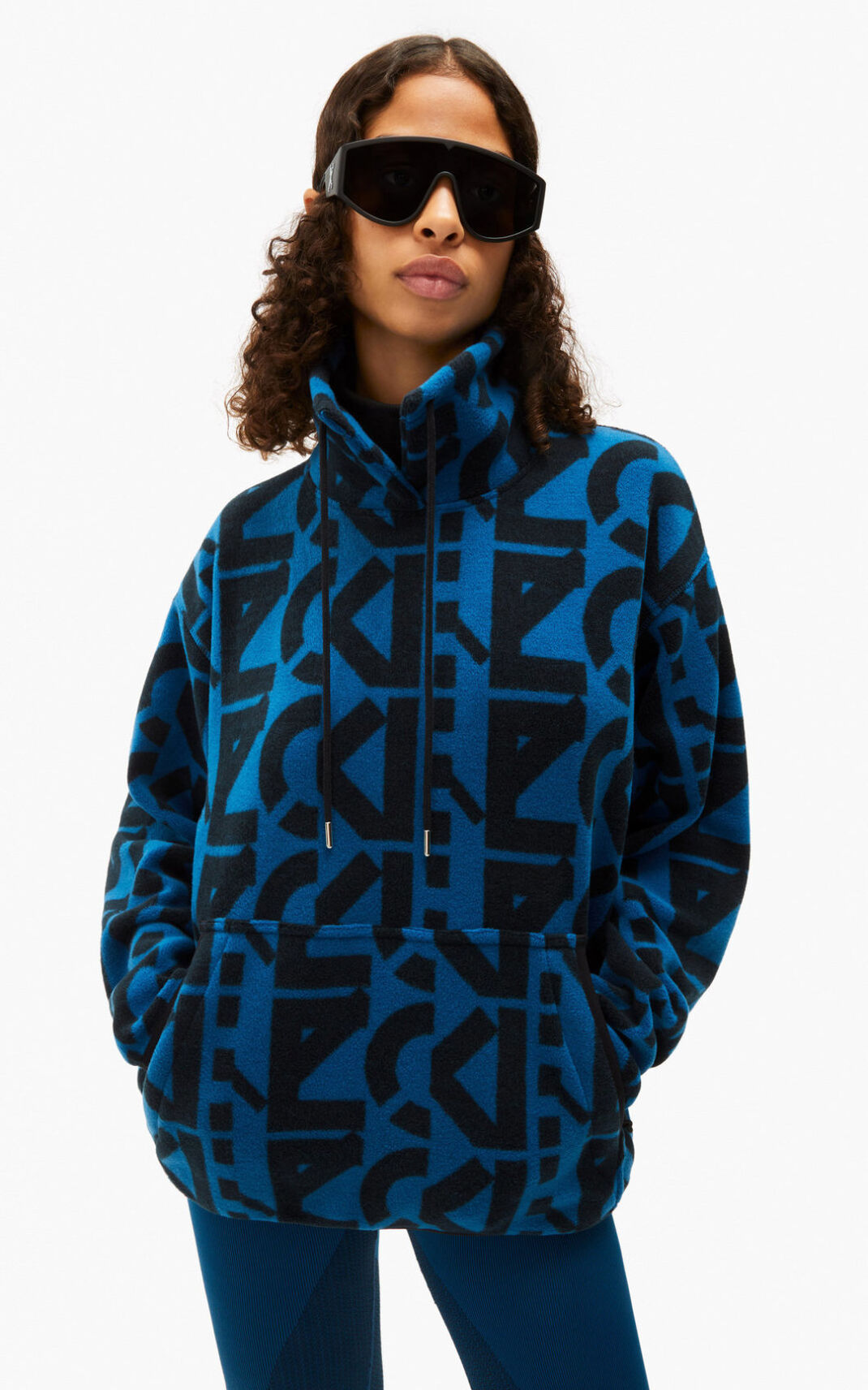 Kenzo Sport monogram fleece Sweatshirt Bayan Koyu Mavi | 3749-ZAKEH